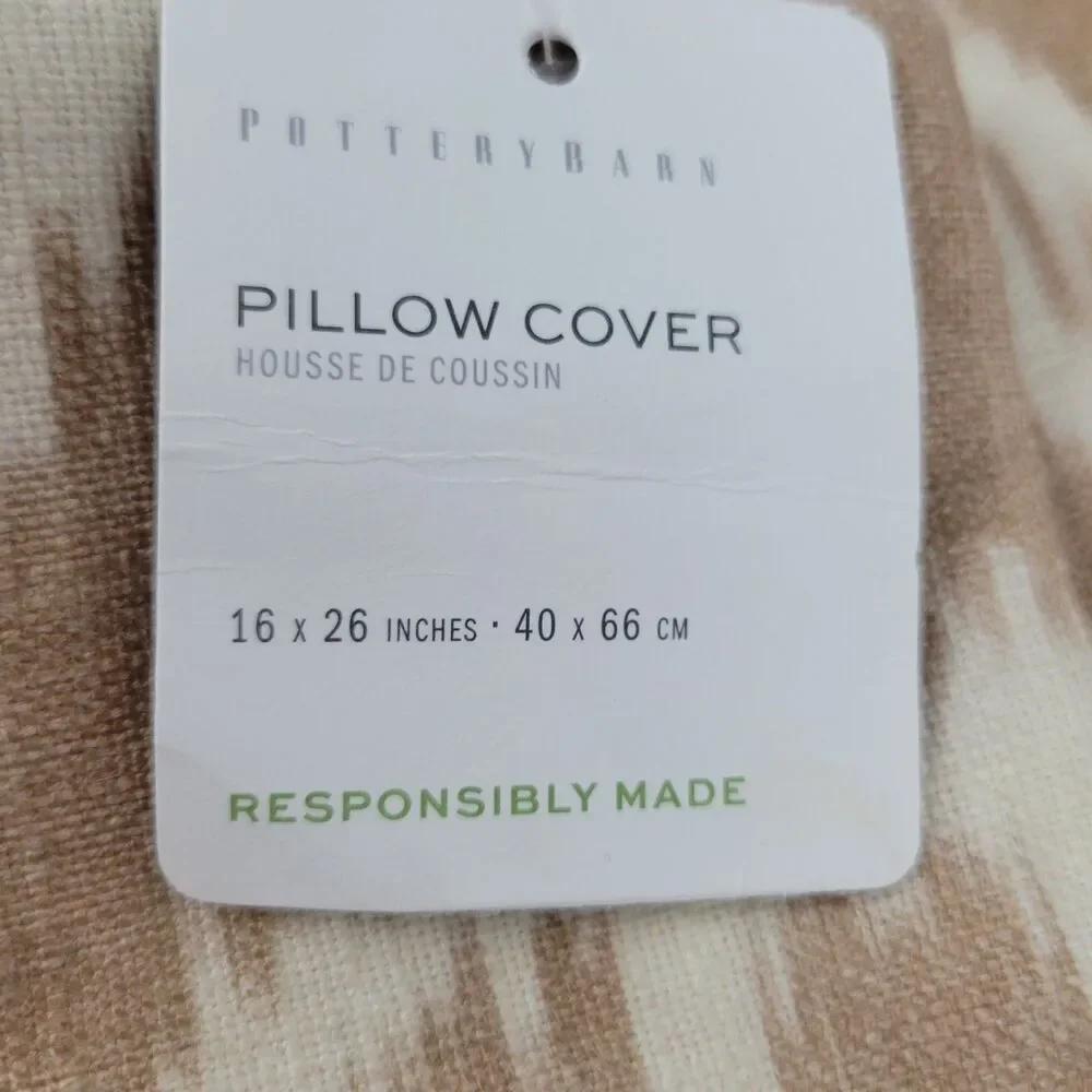 POTTERY BARN Damask Printed Lumbar Pillow Cover Neutral Ivory 26”x16” NEW